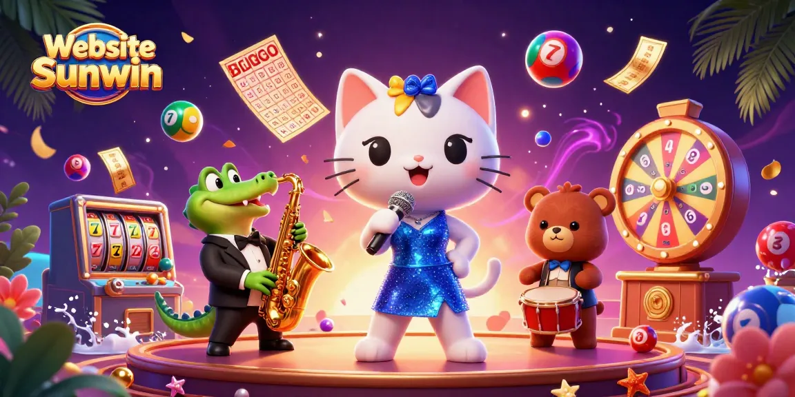 Engage in thrilling gaming action with Website Sunwin's vibrant casino scene featuring jazz characters.