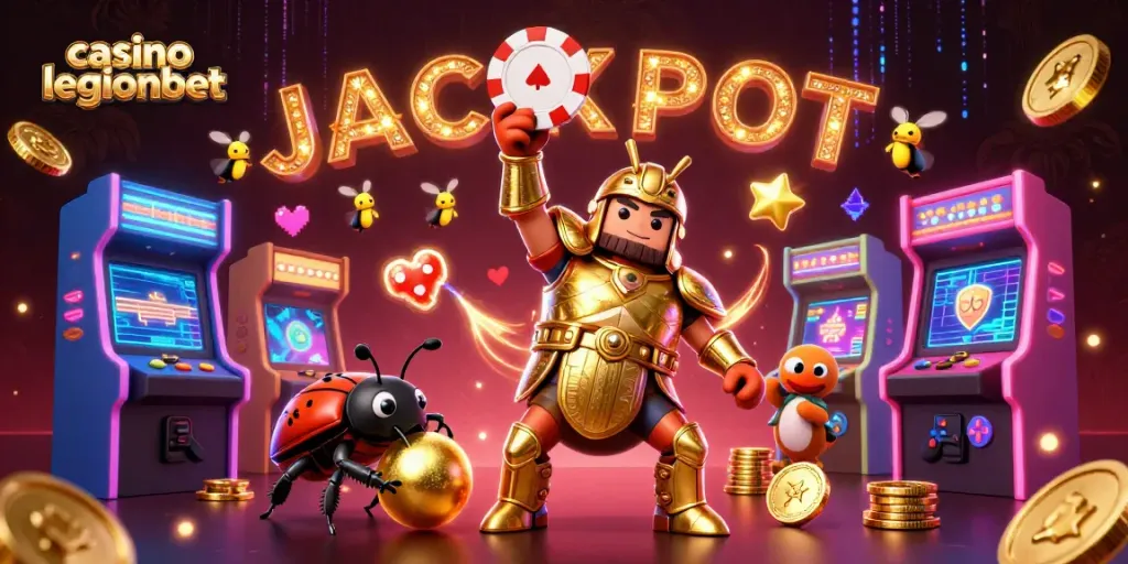 Spin to win at casino legionbet in this dynamic, festive 3D gaming scene filled with action!
