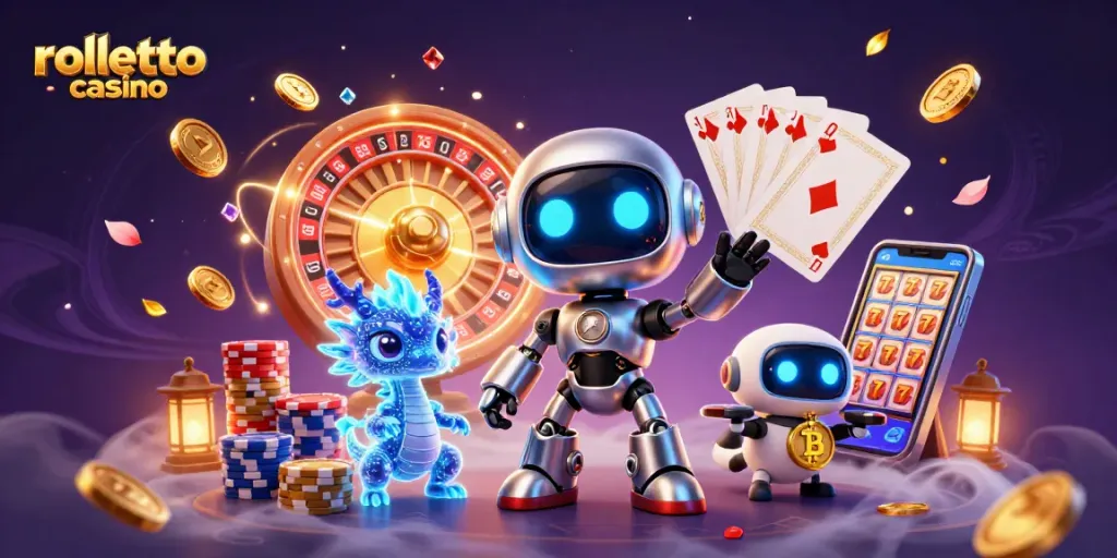 Experience the excitement at rolletto casino with vibrant games and dynamic characters in this fantasy scene.