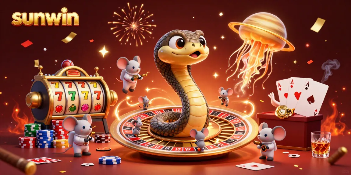 Experience thrilling gameplay with sunwin's vibrant casino scene featuring a Saturn snake and cosmic dealer.