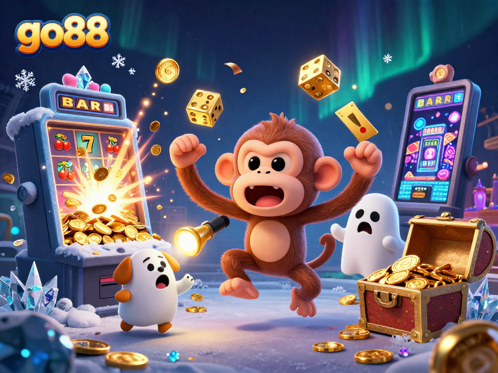 Experience thrilling gameplay at go88 with lively casino elements and a mischievous monkey.