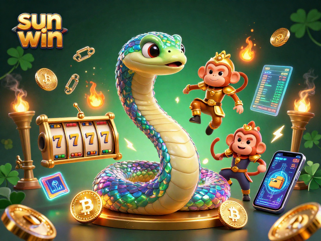 Experience the magic of sun win with vibrant characters and slot elements in this thrilling casino scene.