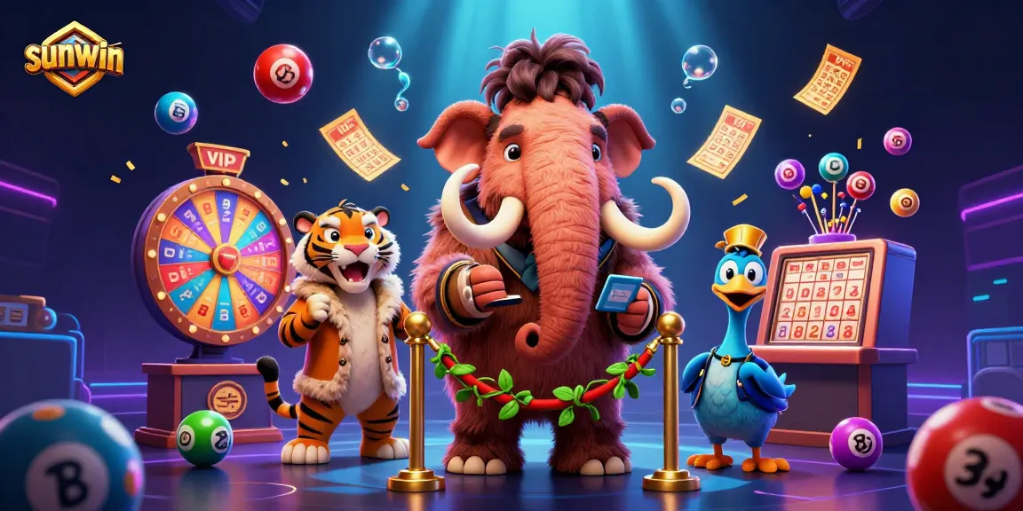 sunwin showcases a vibrant casino scene with engaging characters and dynamic lottery elements.