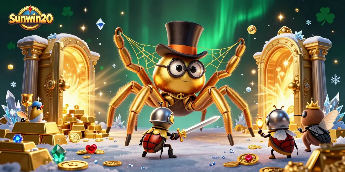 Experience thrilling gaming action with sunwin20, a giant golden tarantula and beetle knight in an exciting casino scene.